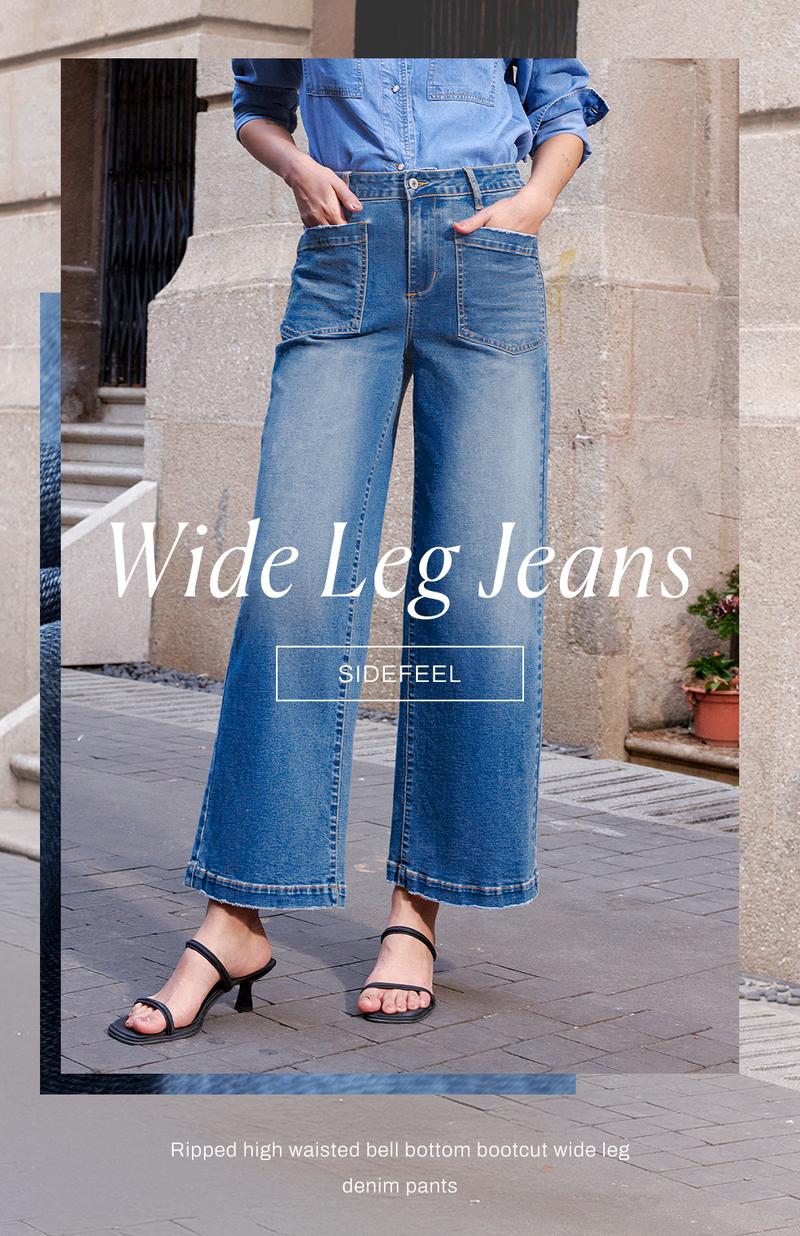 Sidefeel Women's Wide Leg Jeans High Waisted Stretchy Jeans Straight Leg Loose Fit Zimbaplatinum Ankle Denim Pants TikTokShopBlackFriday Formal Summer