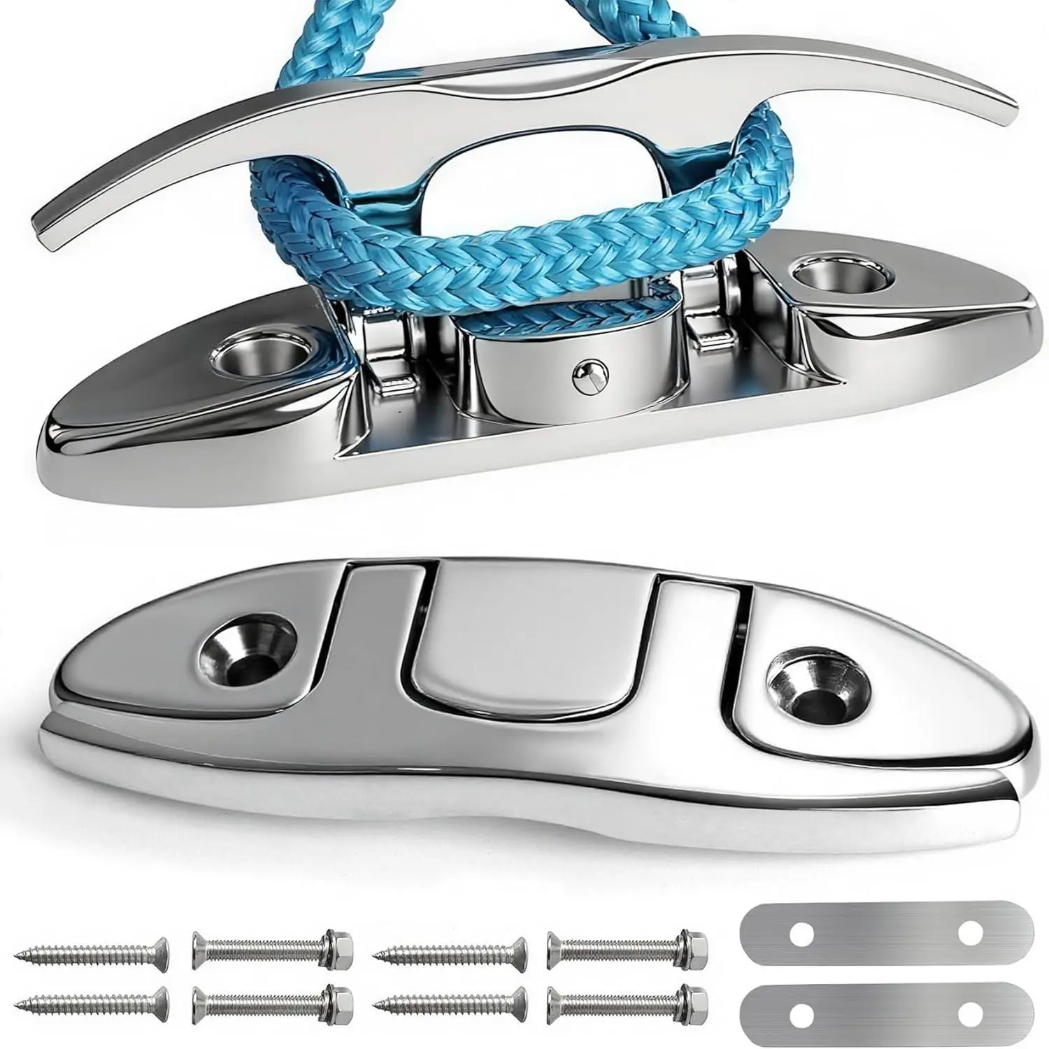 316 Stainless Steel Flip-Up Boat Cleats - 4.75in & 6in Sizes, Includes Fasteners, 2-Pack or 4-Pack for Deck Boats, Flip-Up Cleat