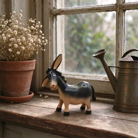 Cute Vintage Resin Donkey Figurine, Country Style Home Desktop Decor, Resin Animal Sculpture, Indoor Outdoor Garden Decoration, Cute Ornament