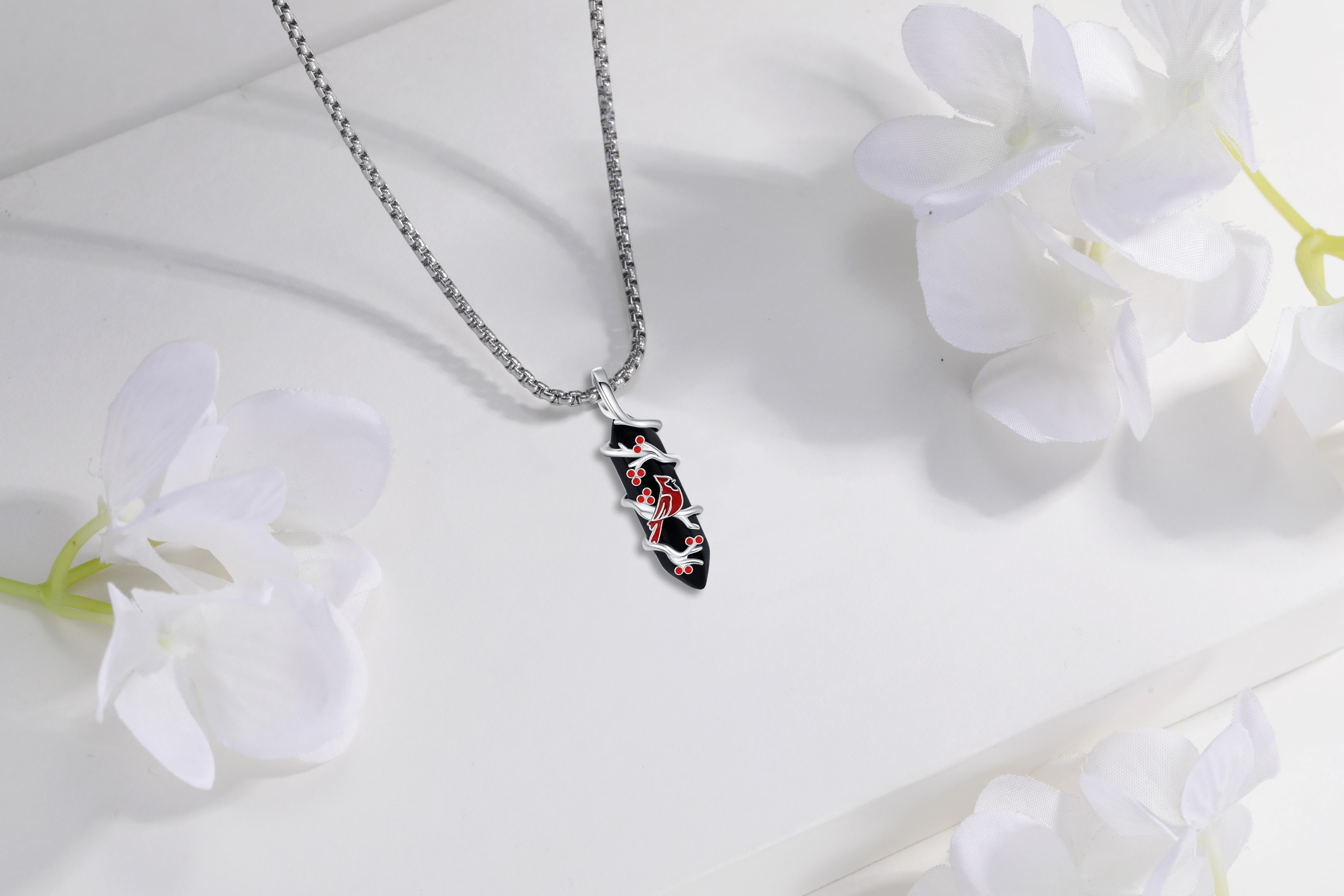 DRINSPER S925 Obsidian Necklace for Devotion 925 Sterling Silver Pendant Jewelry for Pagan