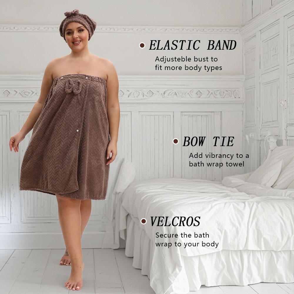 3-Piece Bathrobe Set, 1 bath wrap +1 hair towel+1 Exfoliating Gloves, Adjustable Fit M-Xxxxl, Thickened Design, Ideal for Home, Travel, Sauna, Spa, Hair Turban Towel