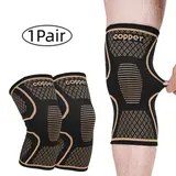 2 Pack Copper Compression Knee Sleeves, Knee Supporter, High-Elasticity Anti-Slip Breathable Knit Support for Sports, Running, Fitness and Basketball, Injury Prevention Gift, Basketball Gear, Compression Sleeve for Knee Pain