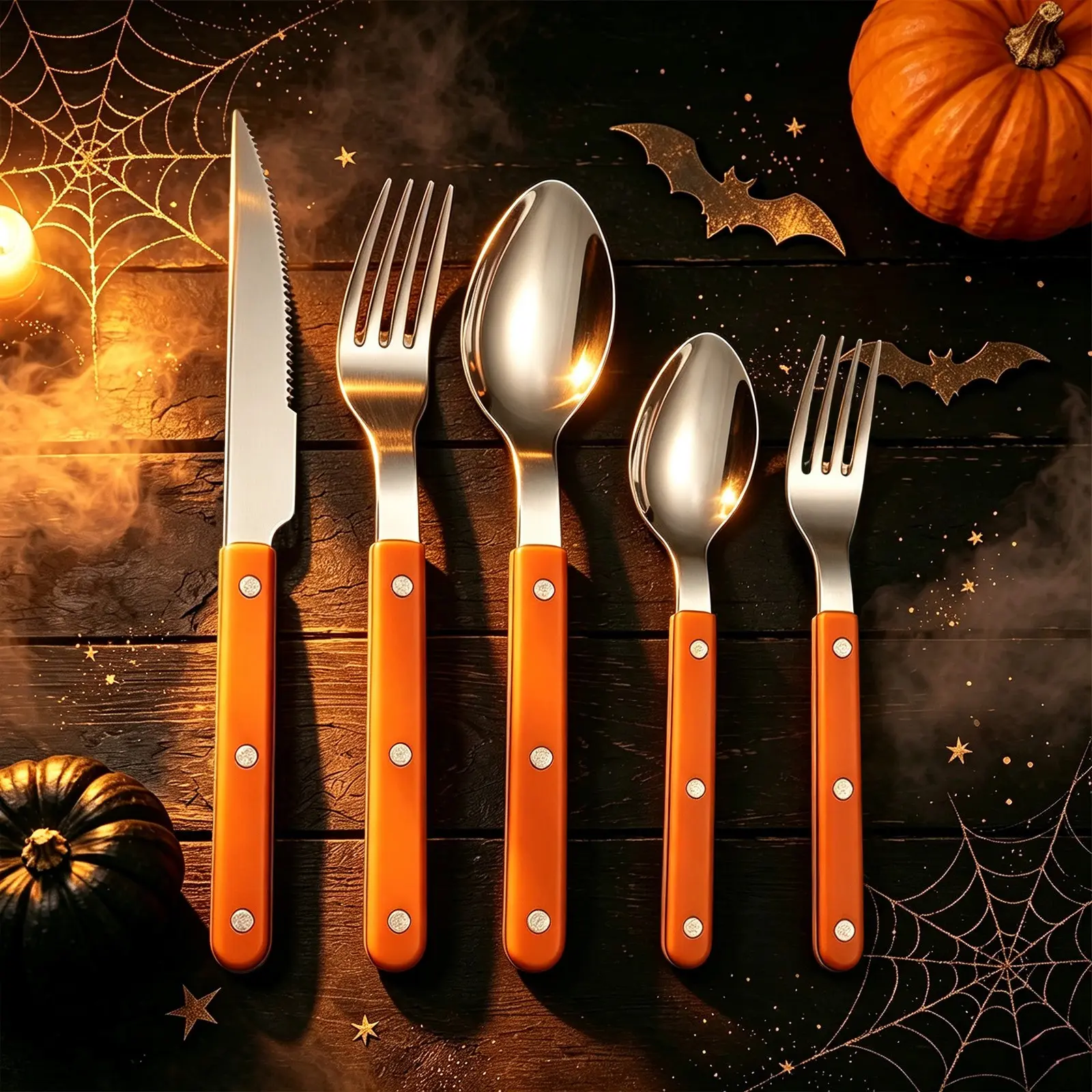 5 Piece Handle Cutlery Set, 304 Stainless Steel, Perfect for Halloween, Christmas, Parties, Gifts, Housewarming