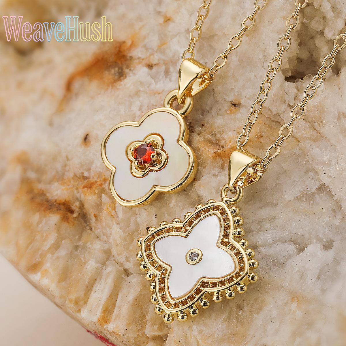 New Women’s Flower Pendant Necklace, Viral Fashion Light‑Luxury 18K Gold‑Plated Copper Collarbone Chain, Zircon & White Shell Inlay Niche Versatile Dainty Jewelry, Hypoallergenic Statement Accessory for Daily Wear, Date Night, Party Styling & Trendy Gift‑
