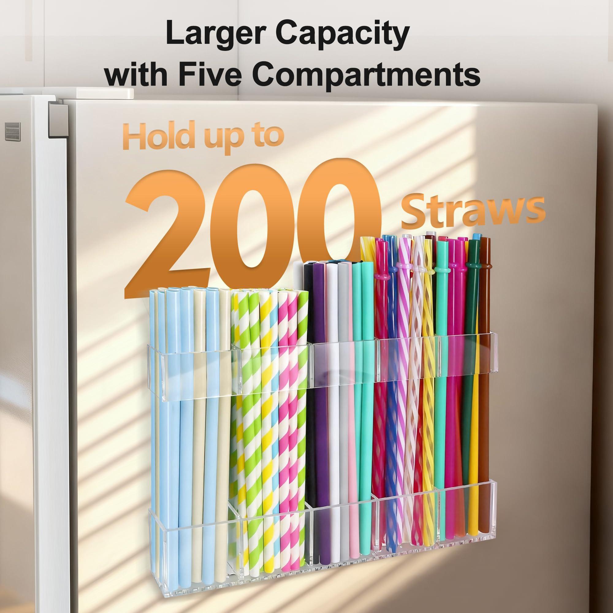 9.5 Inch Acrylic Straw Holder for Cabinet Doors, Reusable Adjustable Two-Piece Straw Organizer, Strong Adhesive Strip, Transparent Kitchen Storage