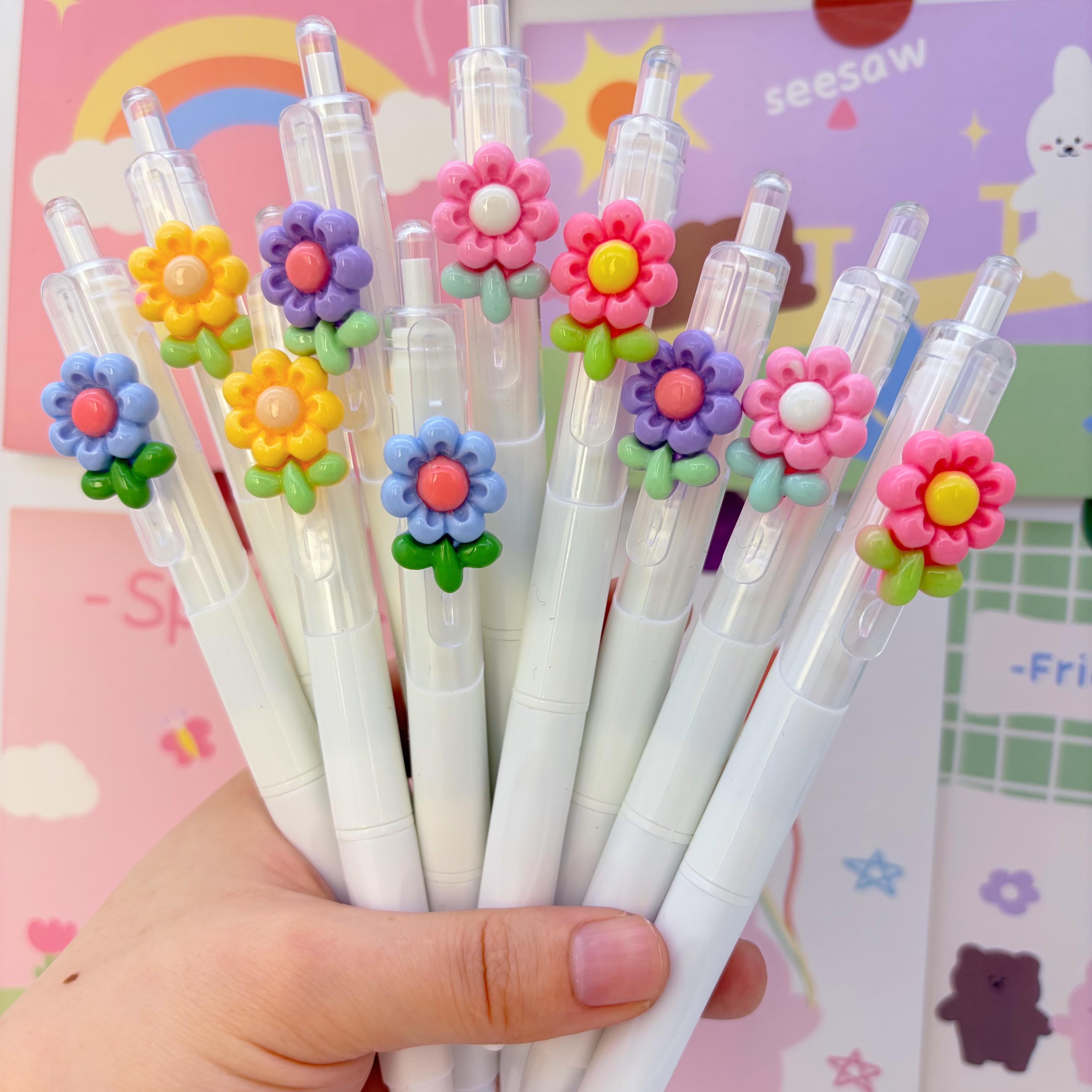 6/12pcs Retractable Floral Pattern Ballpoint Pens, Romantic Flower Design, Quick-Dry Ink, Smooth Writing, Ideal for Journals & Sketches