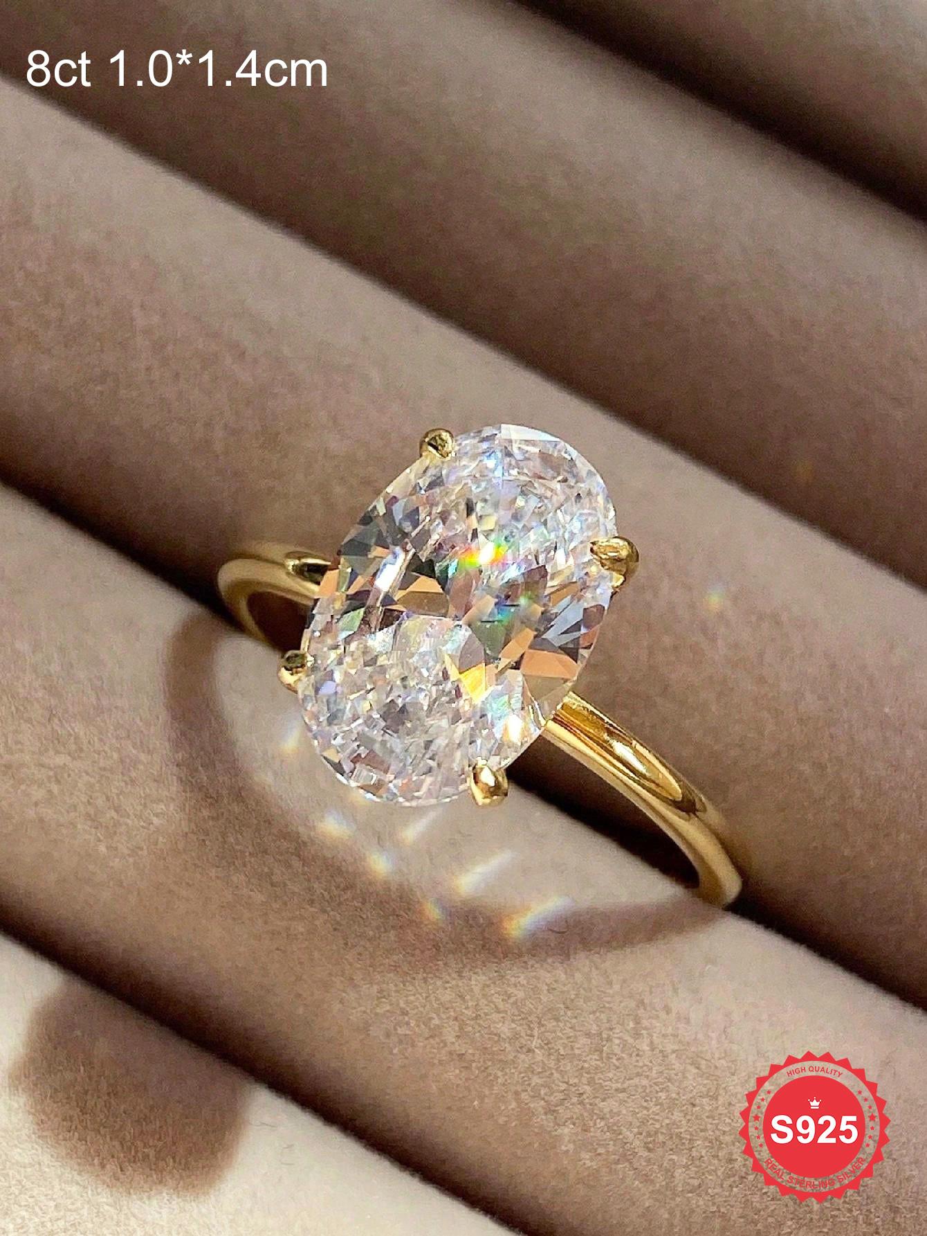 S925 Sterling Silver Fashionable Oval Shaped Artificial Zircon Ring, Elegant Jewelry for Women, Trendy All-match & Exquisite Jewelry for Birthday Gift