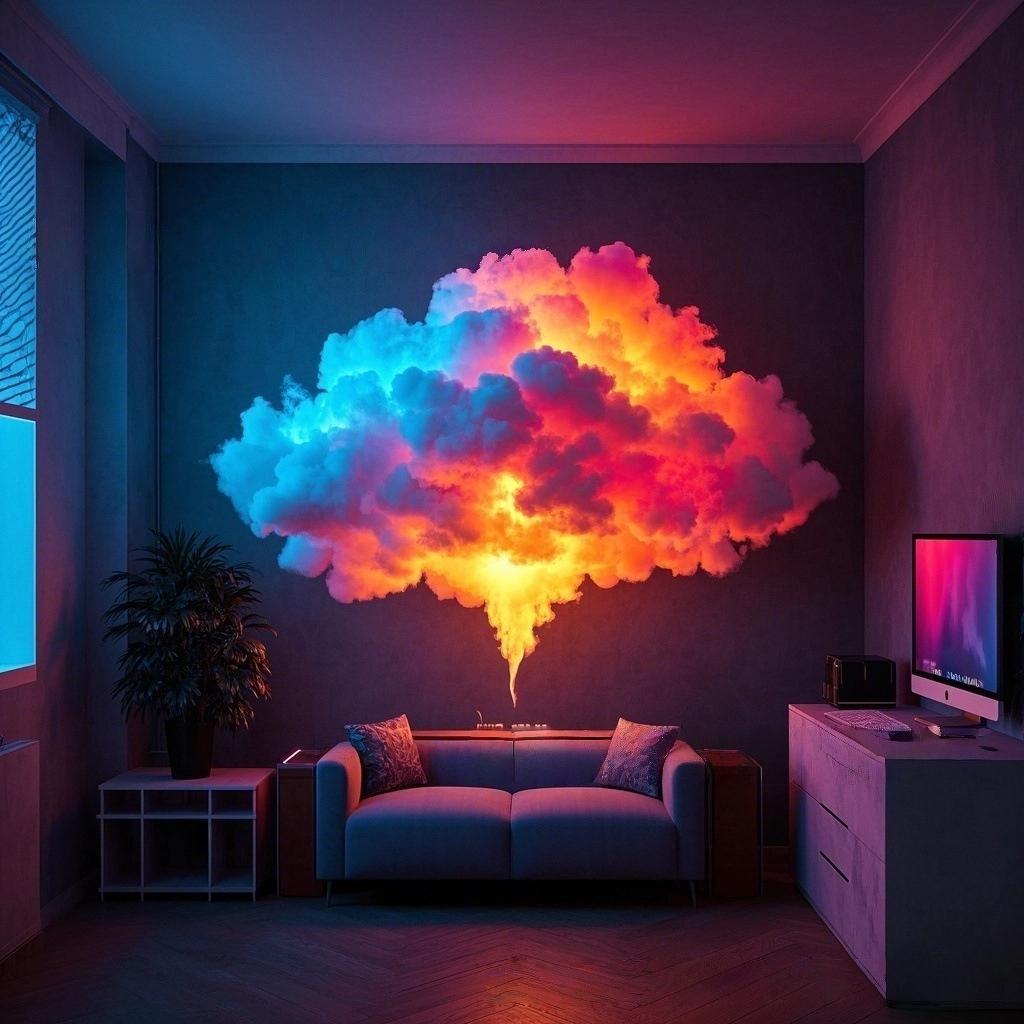 USB Powered 3D Cloud Light, Colorful Ambiance Lamp, Button Control, Multi-Color Fantasy Design, RGB Music Sync, Sound Sensor, DIY Hanging Decor