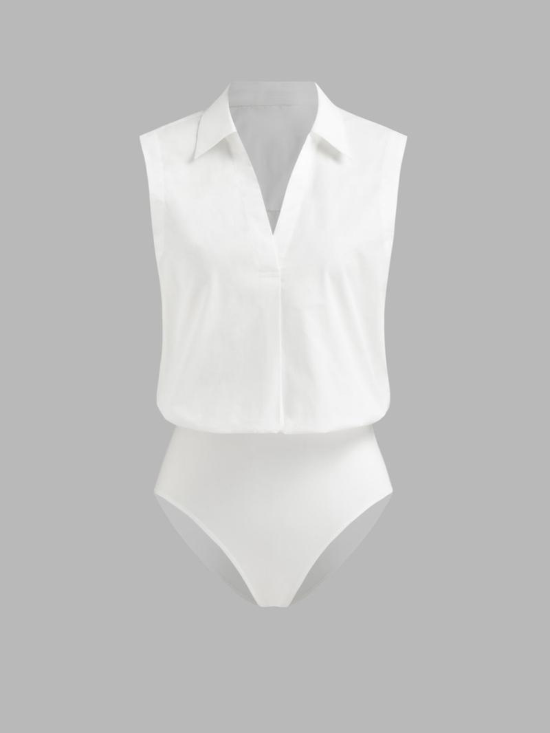 Women's Casual Loose V-Neck Sleeveless Shirt Jumpsuit, Elegant Woven Fabric, Slim Fit, Perfect for Daily Wear