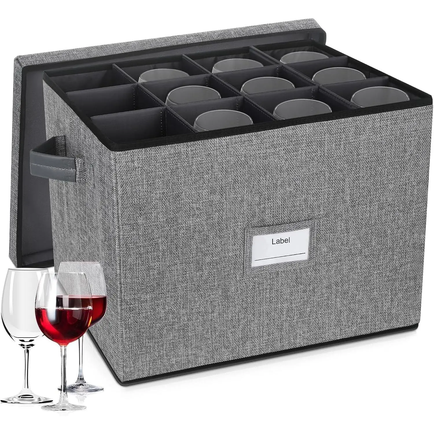 Stemware Storage Container, Stackable Wine Glass Storage Box with Dividers and Handles, Holds 12 Wine Glasses, Sturdy Glassware Storage Containers for Moving