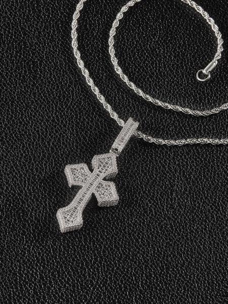 1PC ICED CHICS pointed cross pendant, made of copper inlaid zircon, hip-hop street style, faith, a gift for friends, birthday present, Cross Pendant Jewelry