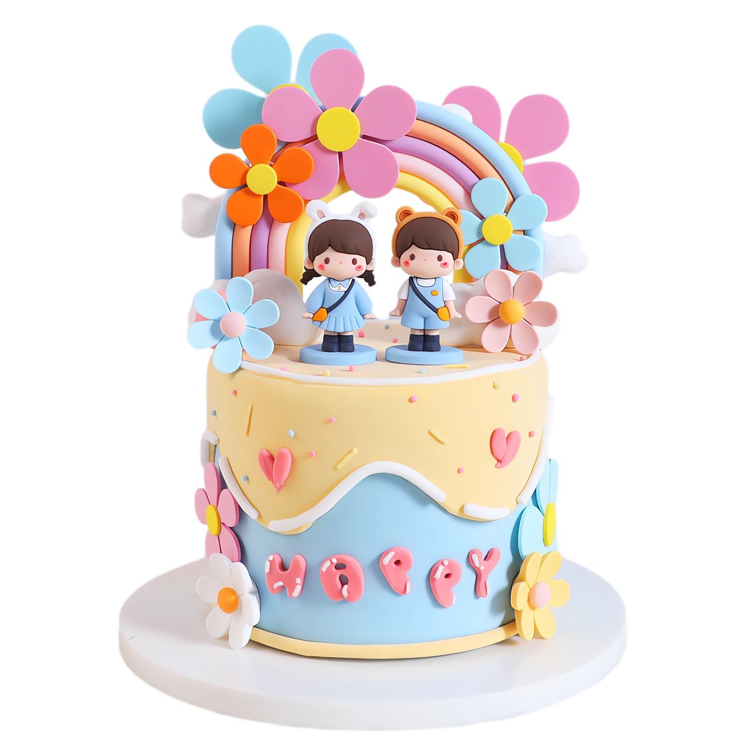 Macaron Rainbow Doll Cake Decoration Set, Kids Birthday Baking Decorations, Baby Birthday Party Dessert Arrangement, Complete Kit