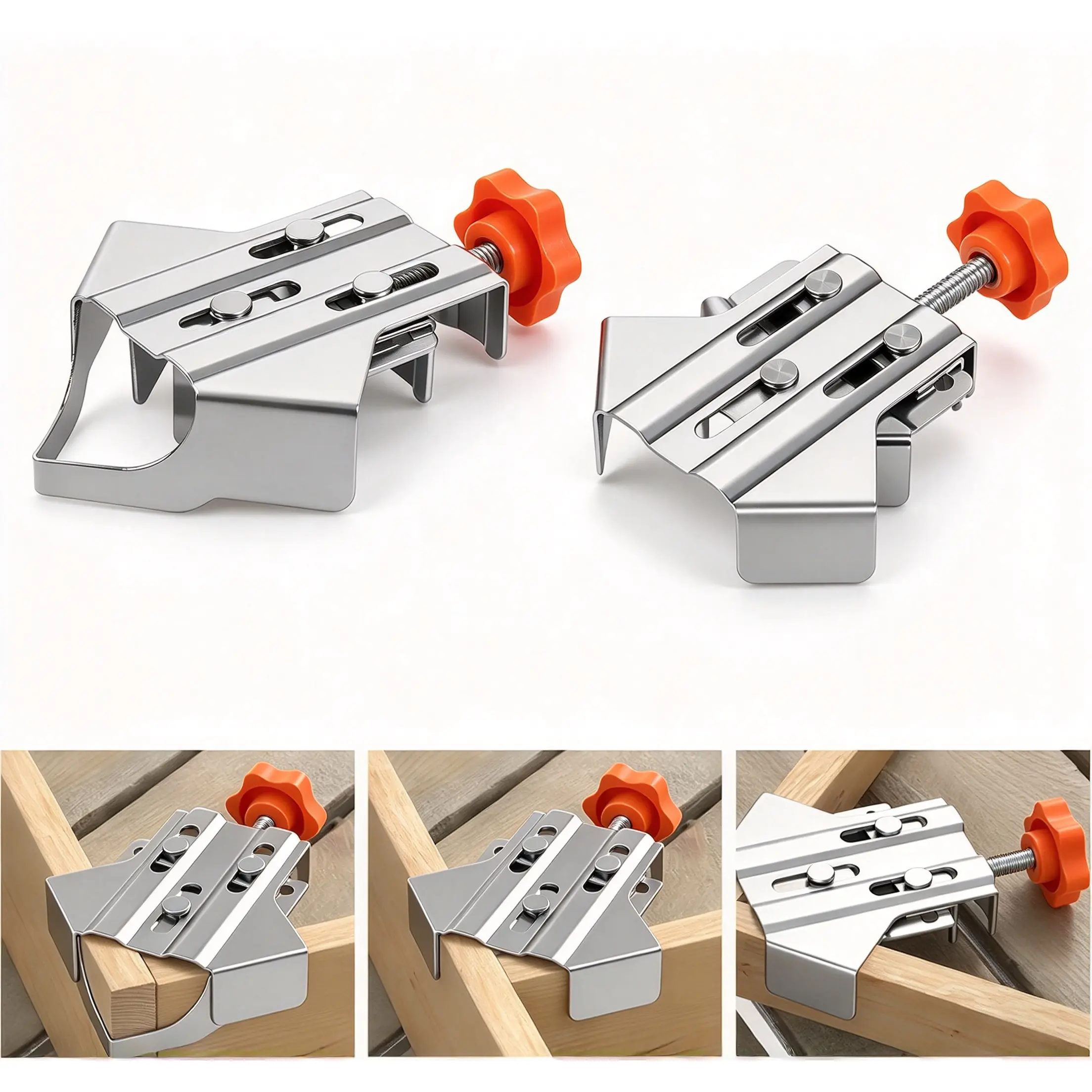 2PCS Woodworking Corner Clamps, 90 Degree Stainless Steel Right Angle Clamp with Adjustable Swing Jaw, Rust & Corrosion Resistant, for Wood, Metal Pipe, Steel Rod & Glass