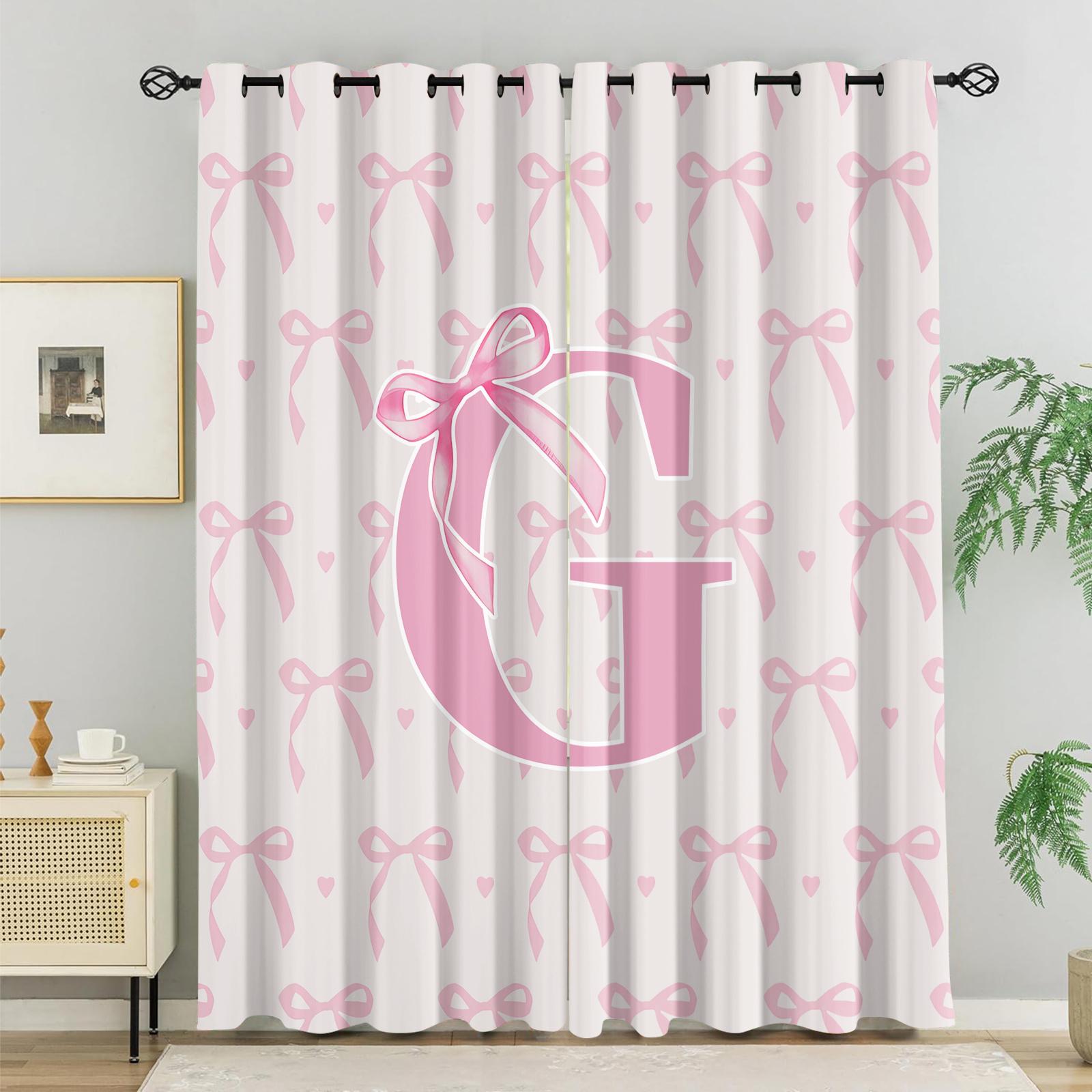 2Pcs Pink Romantic Ballet Bow Alphabet Blackout Curtains, 85% Light Blocking, Easy Open & Removable, for Home Dorm Hotel Room Decor, Perfect for Housewarming Birthday Christmas Gifts