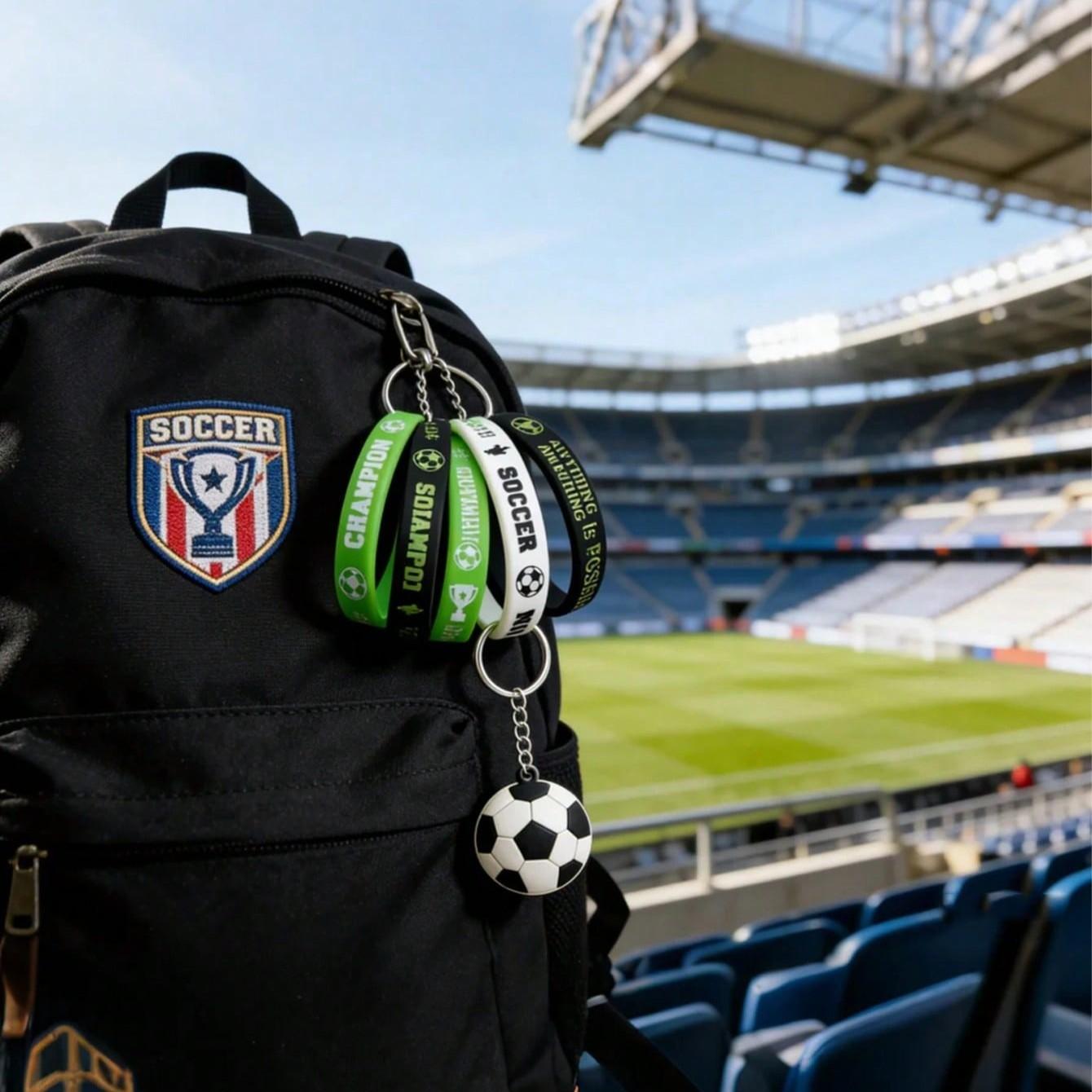 Football Party Gift Set, Includes Silicone Wristband and Keychain, Football Champion Wristband Set, Perfect for Parties and Matches