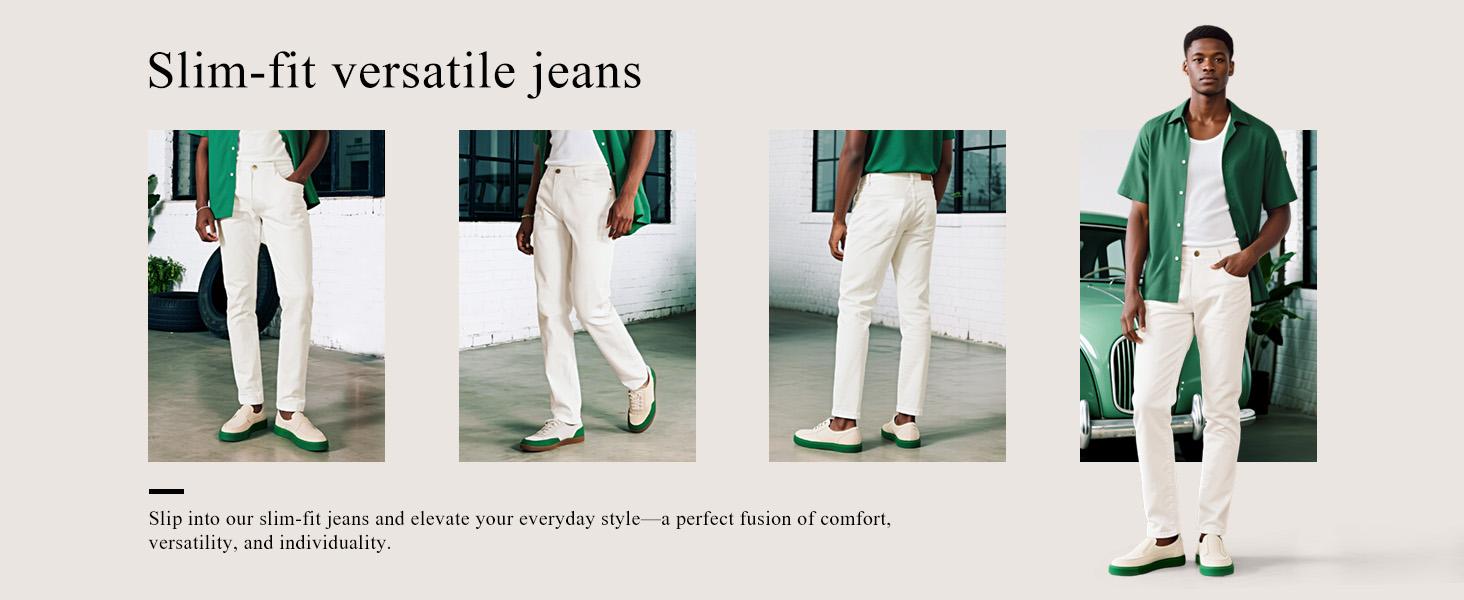 GINGTTO Men's Slim Straight Fit Jeans Comfort Stretch Spill-resistant Denim Pants Stain Resistant Jeans