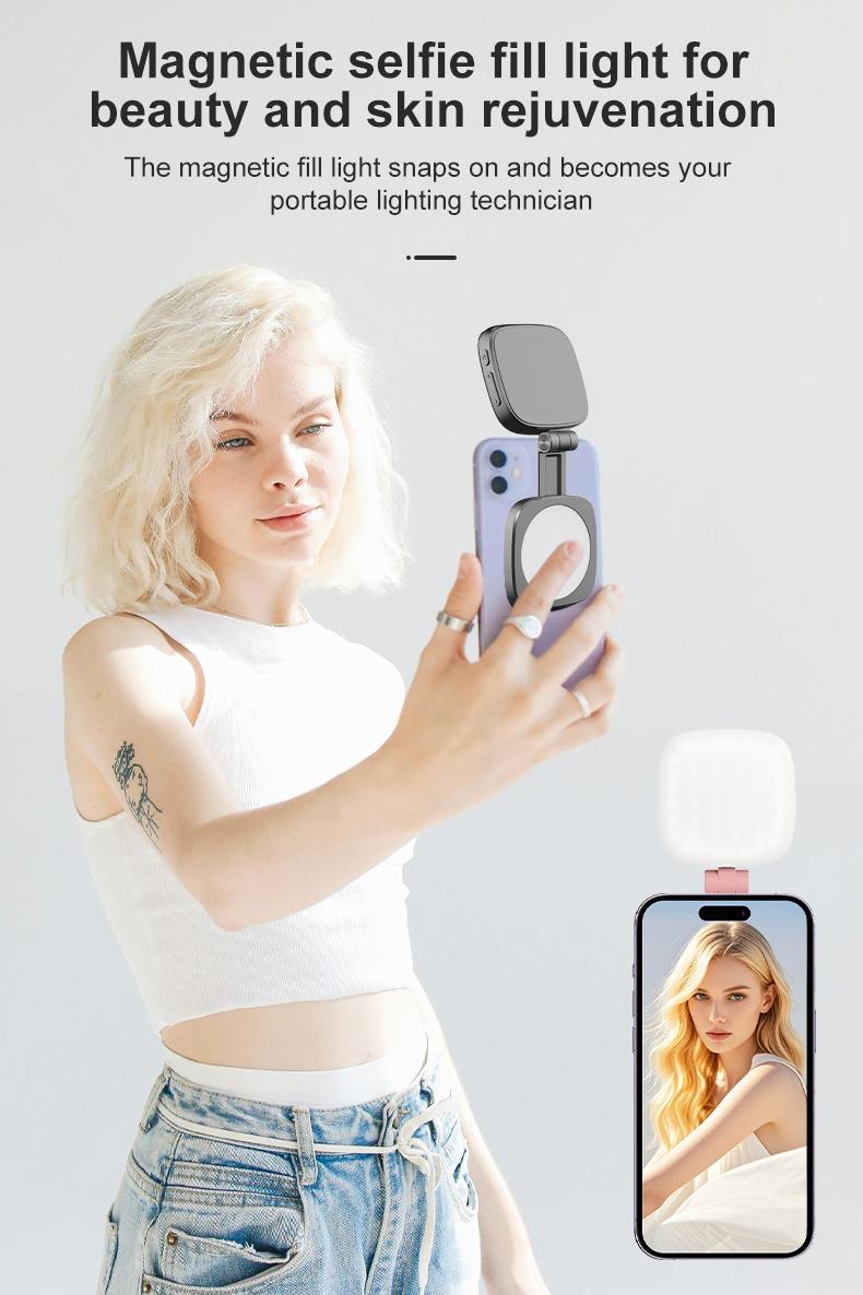 Portable Magnetic Selfie Light, Compatible With MagSafe iPhone,Phone Light With a Mirror, Adjustable For Phone Holder, 4 Lights Modes, 5 Brightness Adjustments, Suitable For Selfies, Makeup, Live Broadcasts and Video Call Lighting, Perfect Gift For Girls Portable Magnetic Selfie Light, Compatible With MagSafe iPhone,Phone Light With a Mirror, Adjustable For Phone Holder, 4 Lights Modes, 5 Brightness Adjustments, Suitable For Selfies, Makeup, Live Broadcasts and Video Call Lighting, Perfect Gift For Girls