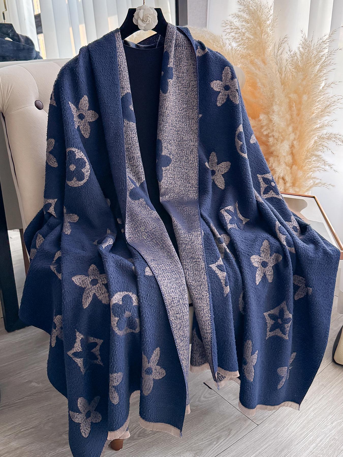 Women's Geometric Floral Shawl, Warm Comfortable Scarf, Casual Multifunctional Wrap, Fall/winter Decoration, Ladies Fashion Accessory, Casual Soft Shawl, Floral Print Shawl, Floral Pattern Shawl