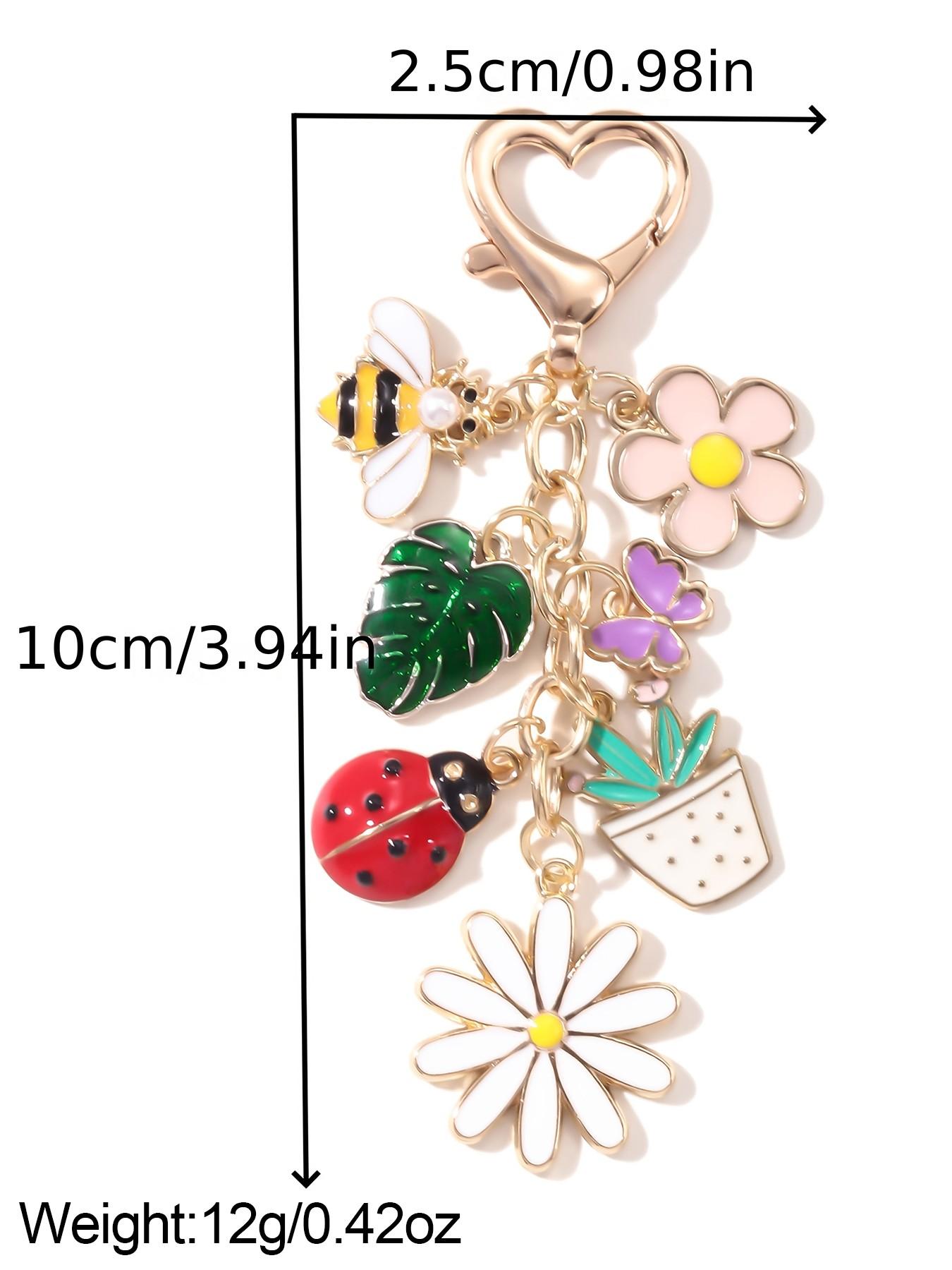 Cartoon Cute Sweet Leaf Ladybug Planter Keychain, Butterfly Flower Plant, Fashion Backpack Charm, Memorial Gift for Friends and Family