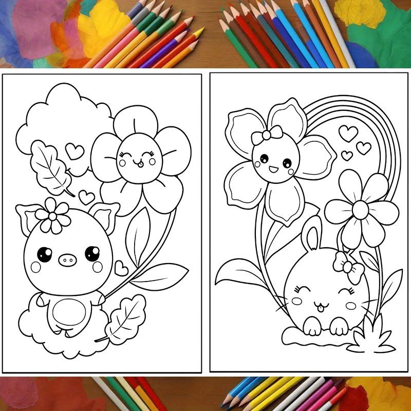 Kawaii Doodles Super Cute Coloring Book for Kids & Adults, 120GSM Thick Paper No Bleed, 22 Easy Bold Kawaii Animal & Food Pages, Non-Toxic Odorless, Stress Relief, Perfect Kawaii Gift for All Ages
