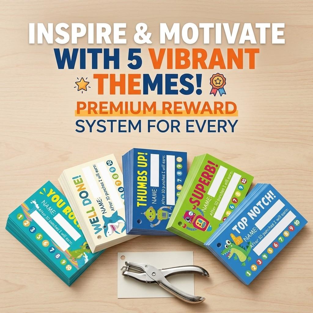 Points Punch Card (Business Card), Reward Motivation Card, Matte Finish, Colorful Design, Blank Back for Writing, Classroom/assignment/homework/business Points Record