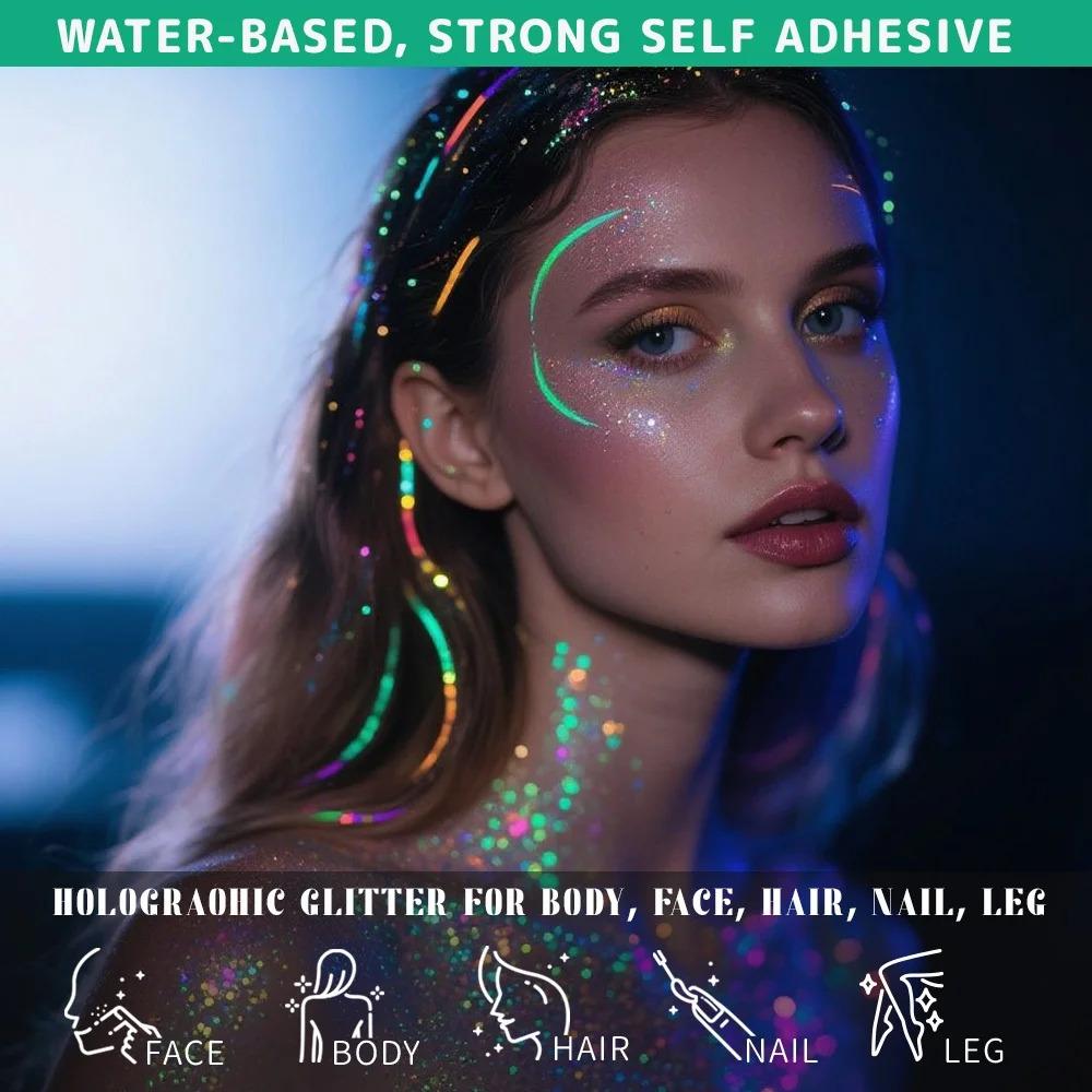 12pcs Water-Based Glow-in-the-Dark Glitter Gel Sequins Multi-Pack - Blacklight Glow Photobooth Props for Halloween Gatherings, Costume Events, Birthdays, Anniversaries, Easter Decorations