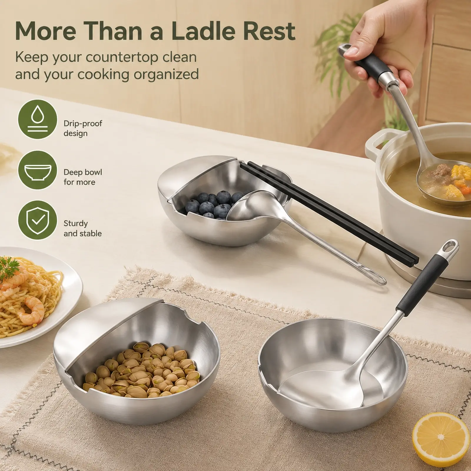 Deep‑Groove Stainless Steel Kitchen Counter Organizer, Holder for Chopsticks Spoons Small‑Size Snacks.