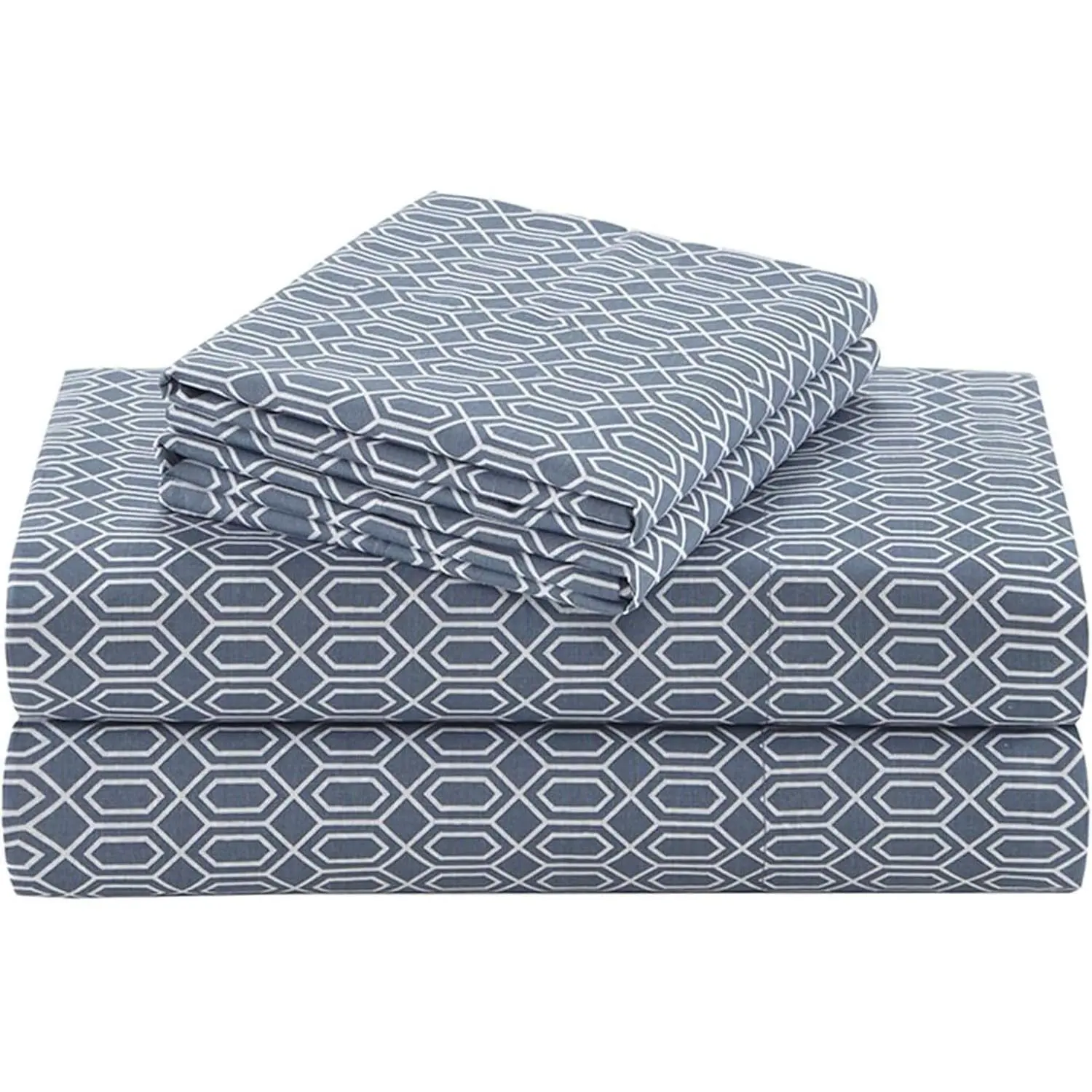 100% Cotton Sheets Twin XL, Breathable, Naturally Cool Cotton Sheets, Soft Cotton Bed Sheets with 14" Elastic Pocket Fits up to 16" Mattress, All Seasons Sheet Set, Diamond Blue 3 Piece