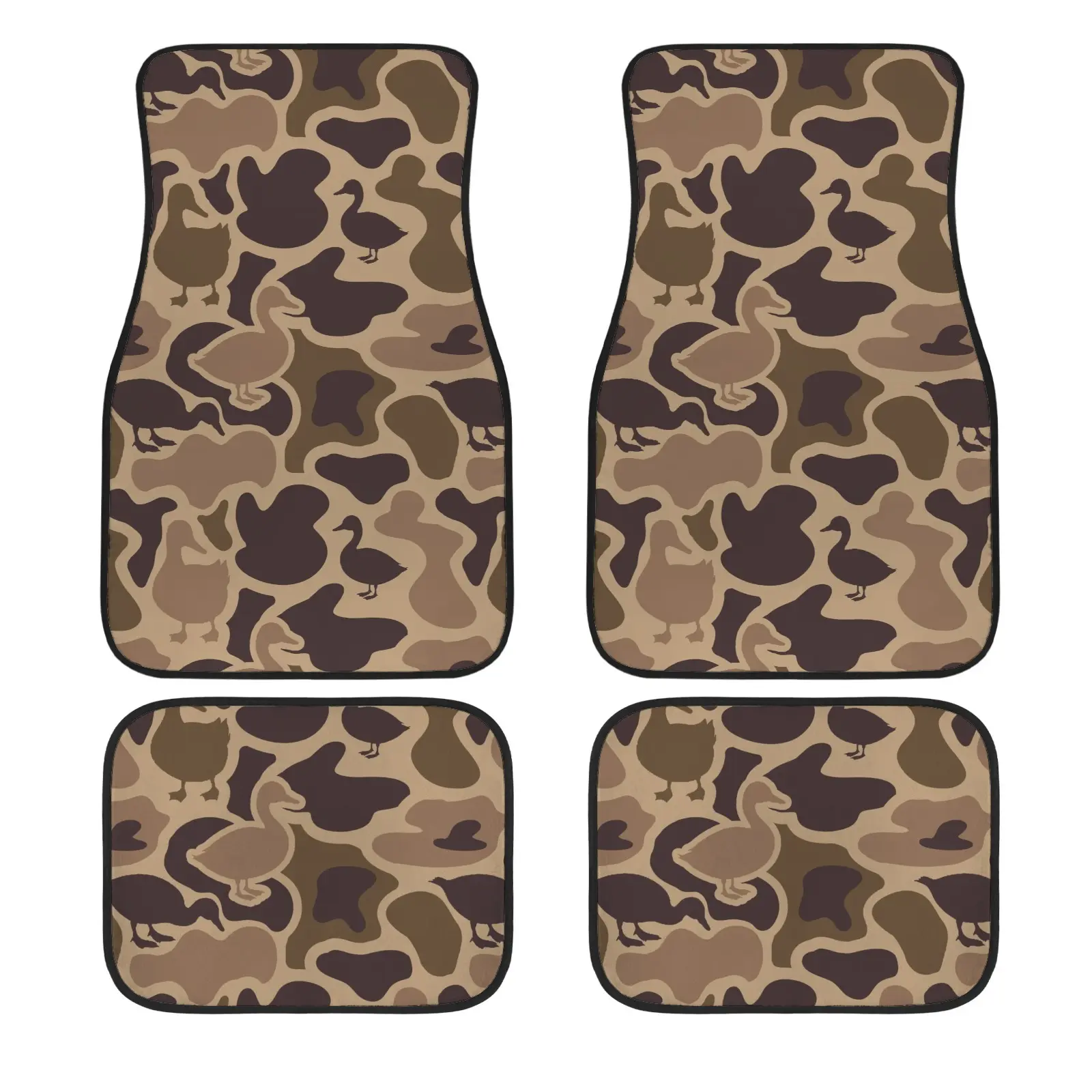 Car Floor Mats,Antique Brown Duck Silhouette Camo 4‑Pcs Set,Retro Automotive Floor Liners,Waterfowl Wilderness Vehicle Carpet,Heavy‑Duty Cabin Floor Protector,Fit for Sedan SUV Truck,Upgrade for Camping,Road Trips & Fall Hunting Holiday Season