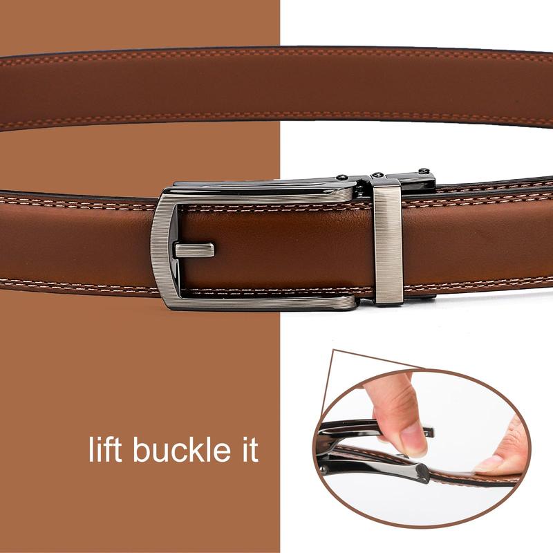 2-Pack Genuine Leather Ratchet Belts For Men Adjustable Belt Men's Dress Belt With Alloy Automatic Buckle 2-Pack Genuine Leather Ratchet Belts For Men Adjustable Belt Men's Dress Belt With Alloy Automatic Buckle