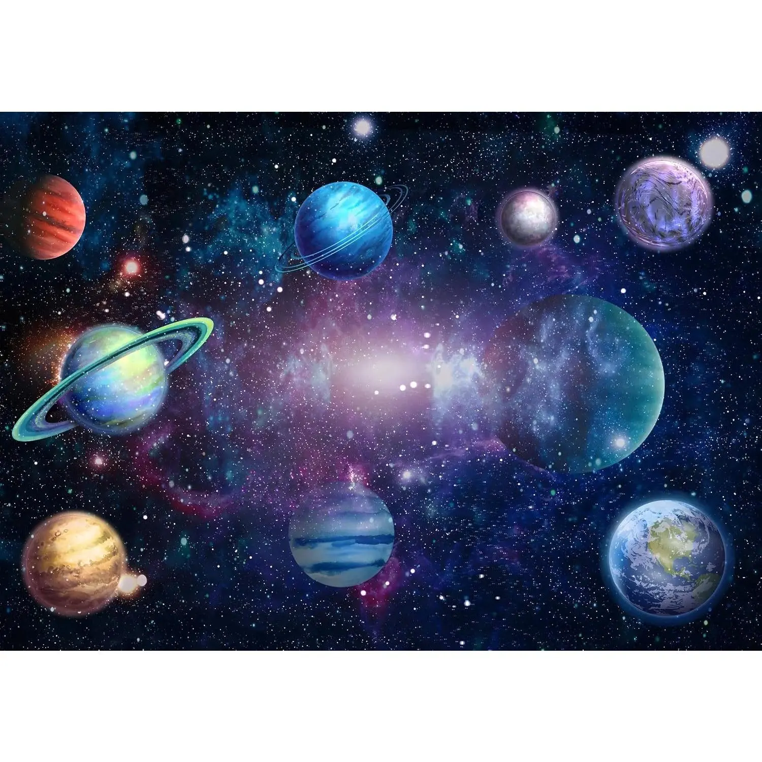 Outer Space Backdrop Galaxy Planet Party Backdrops Starry Theme Banner for Kids Boys Girls Birthday Party Photography Background Photo Studio Props Cake Table Decor 82.7x59.1''