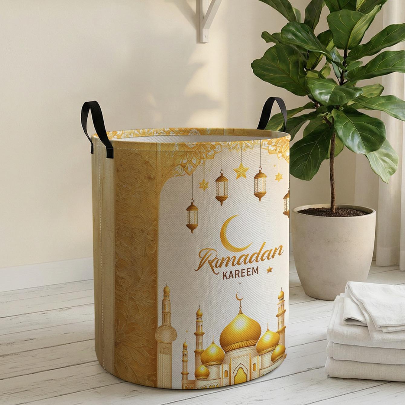 Castle Print Laundry Basket with Handle, Durable Halloween Home Foldable Dirty Clothes Storage, Large Capacity Toy Organizer