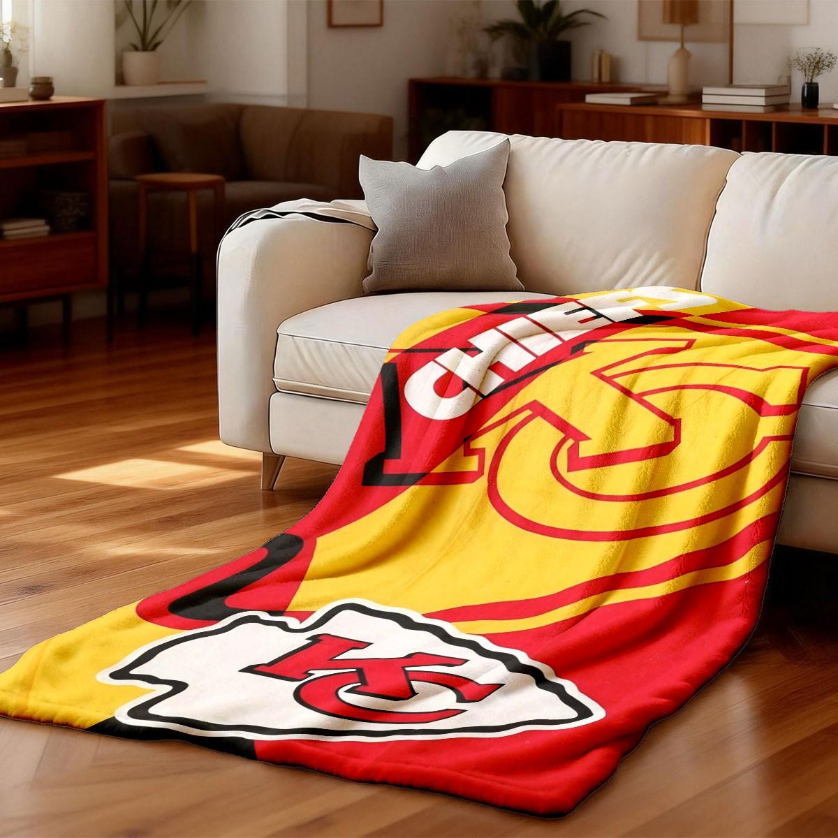 Kansas City Chiefs Flame Logo Flannel Blanket, Soft Lightweight Warm, Bedroom Holiday Decor, All Seasons, Bed Sofa Office Camping Travel Gift