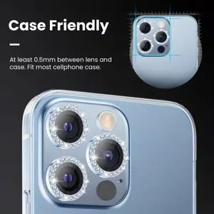 3pcs Blue Glitter Lens Protection Film, Phone Accessories, Practical Camera Lens Cover,  Suitable for iPhone, Fashionable Holiday Gift