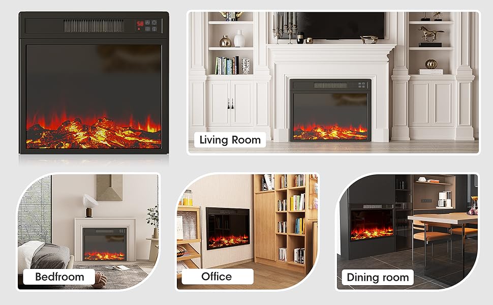 Vabches Electric Fireplace Insert, Recessed Fireplace Heater with Low Noise, Remote Control with Timer, Touch Screen, Adjustable Flame Brightness
