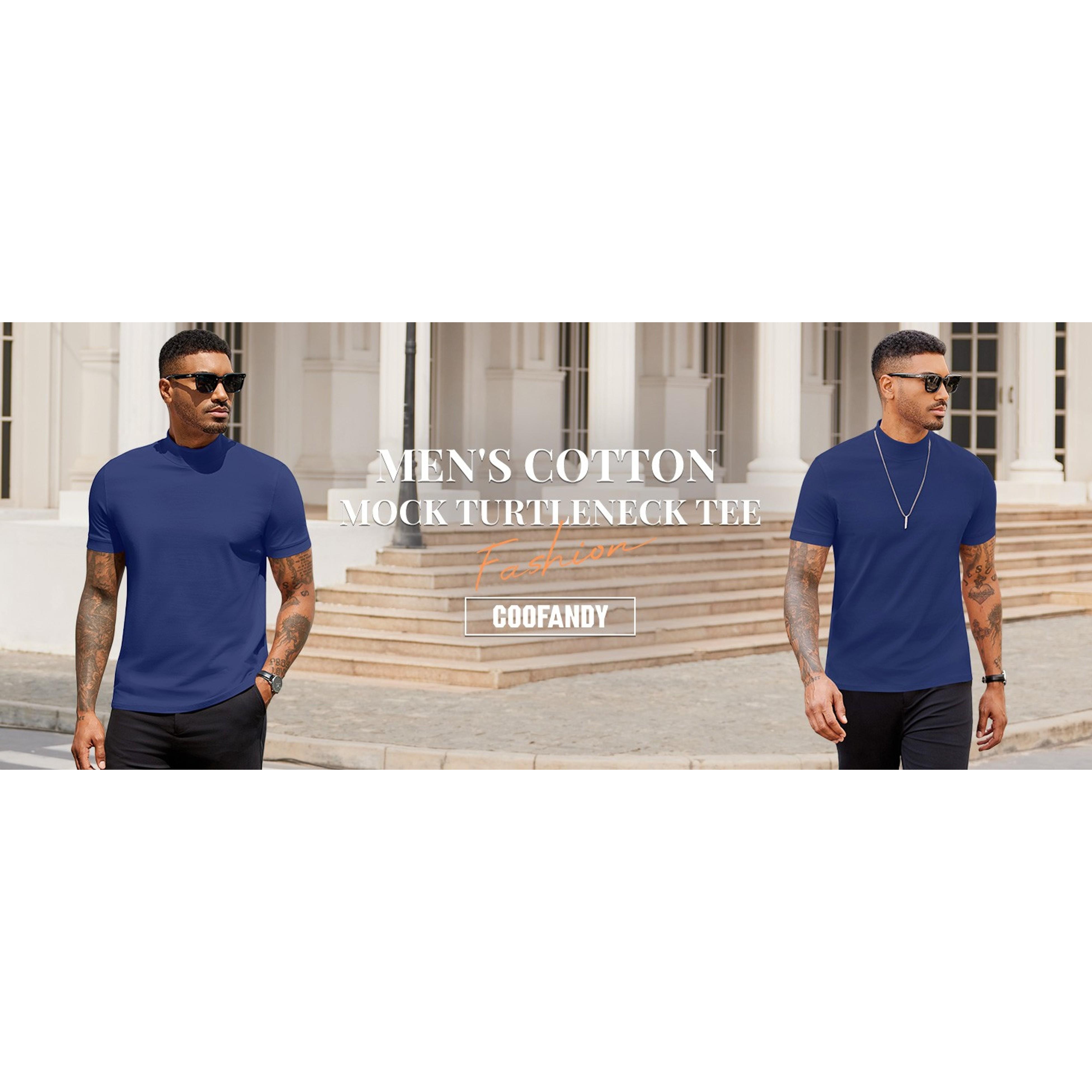 Mens Casual Premium Cotton Mock Turtleneck Short Sleeve T-Shirt Basic Half Neck TopGift