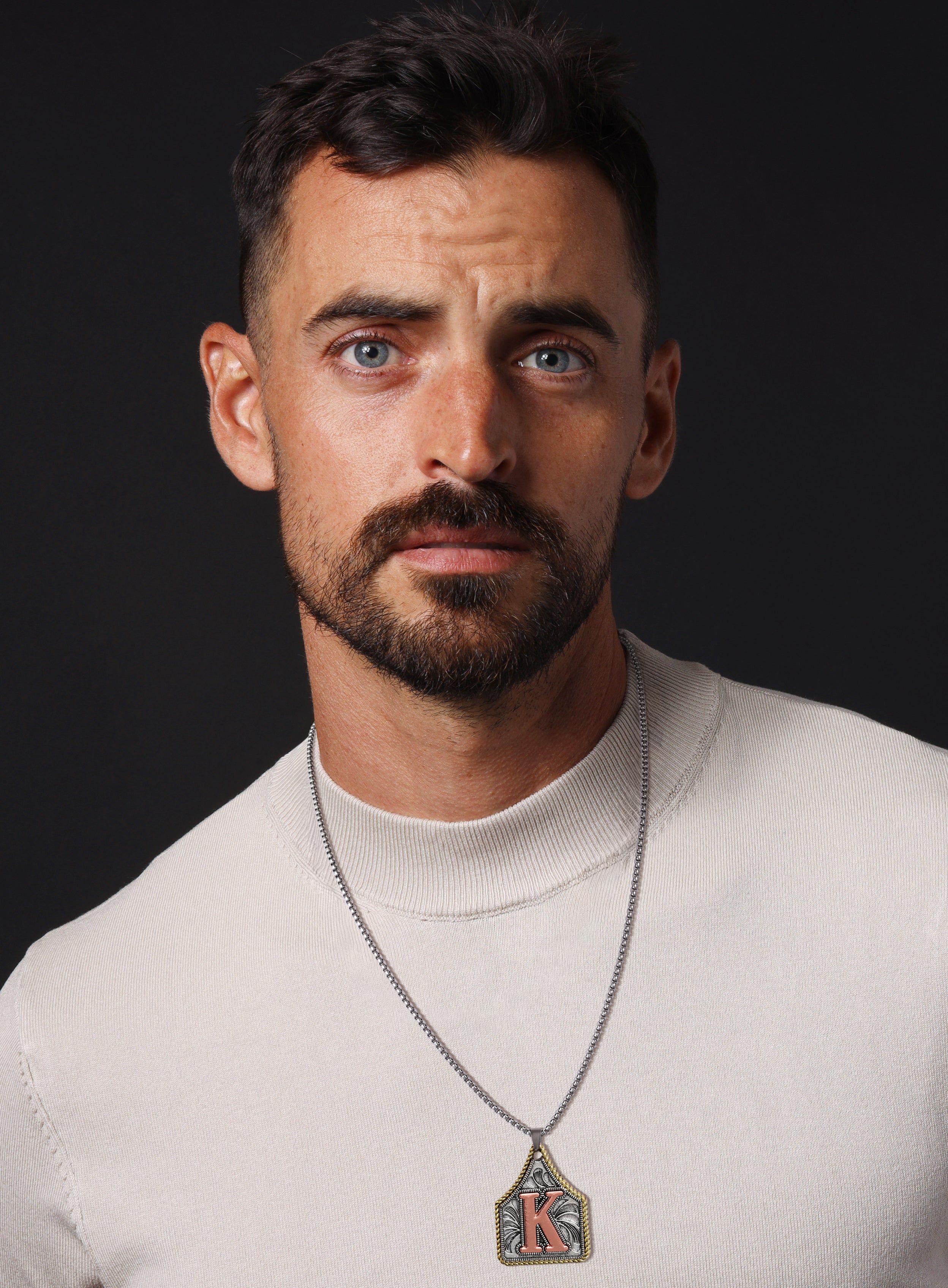 Dearmay Initial A-Z Letter Pendant Necklace Mens Womens Capital Letter Stainless Steel Box Chain 22inch Greenish Spring