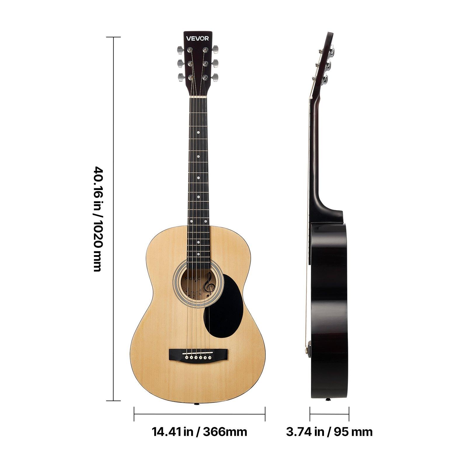 VEVOR Dreadnought Acoustic Guitar, 39 in, 6-String Natural Solid Spruce Top Guitar, Portable Bundle with Gig Bag, Tuner, Strap, Steel Strings, Picks, Capo, Rosewood Fingerboard, for Beginner Adults