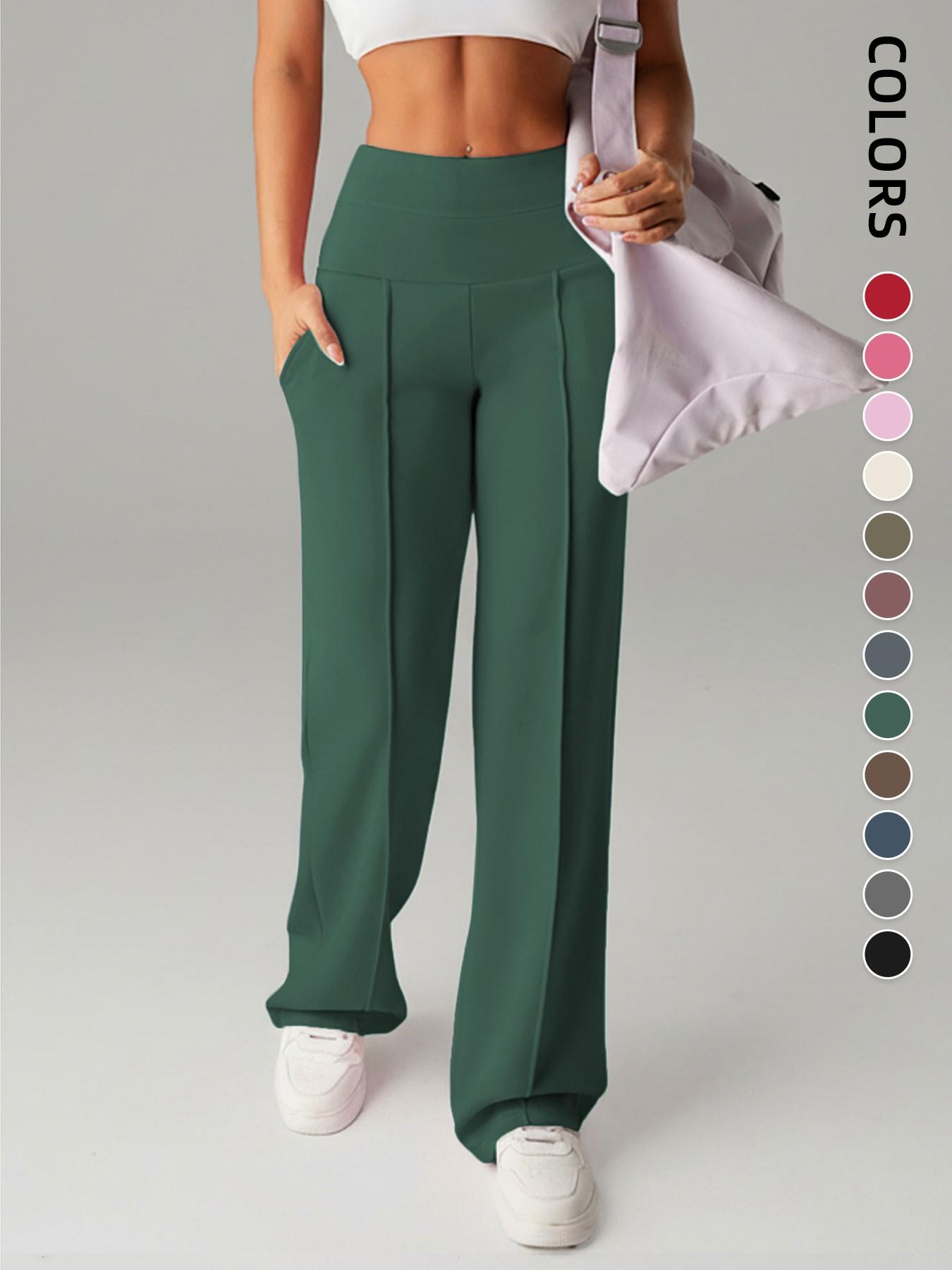 New Women's Yoga Wide Leg Pants, High Waist Stretchy Flowing Breathable Loose Fit Sport Long Pants, All Seasons Versatile