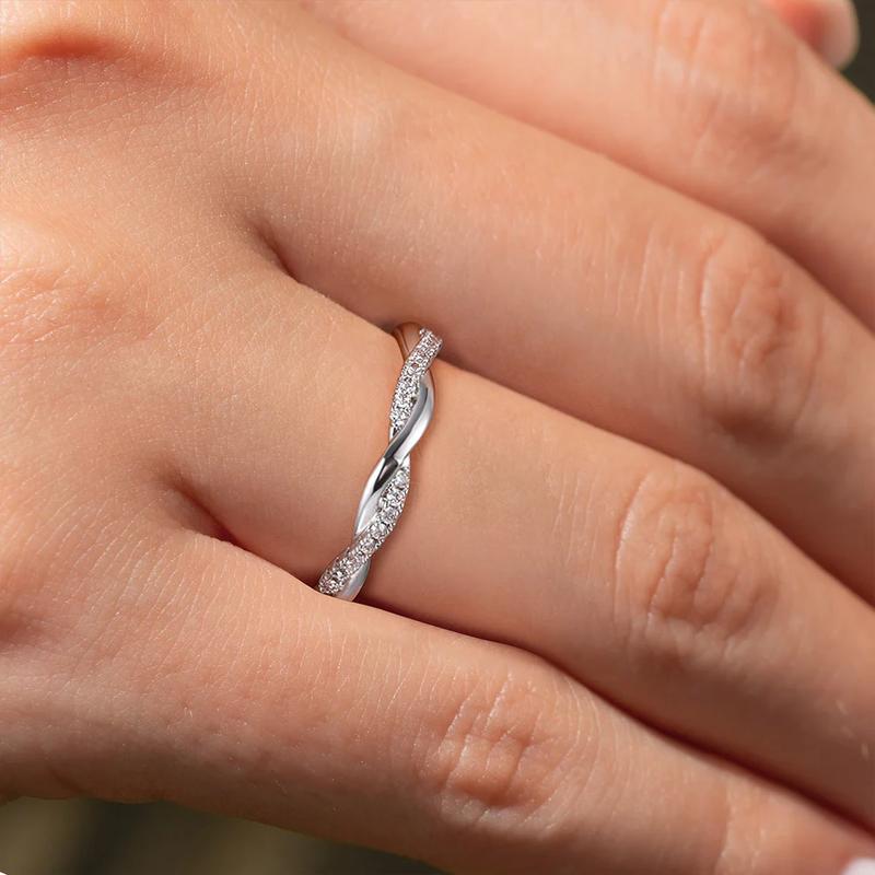 EAMTI 925 Sterling Silver Cubic Zirconia Woven Twisted Rope Full Eternity Stackable Ring Wedding Bands for Women