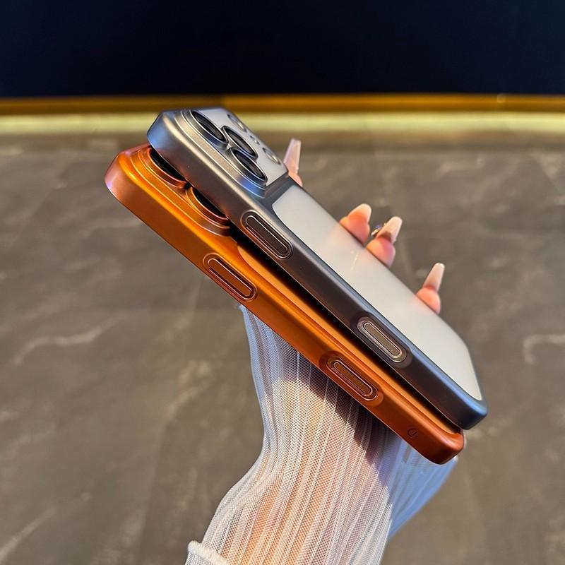 Trendy Full PC Frosted Matte Electroplated Slim Phone Case for iPhone 17 Pro Max/16 Plus/15/14/13/12 Pro Max, Built-in Camera Screen Protector Shockproof Protective Cover