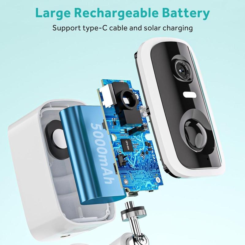 Solar Security Camera Outdoor, Wireless Battery Home Indoor Camera, Solar Panel Autonomous, 360° 2K Full Color Night Vision, PIR Alarm