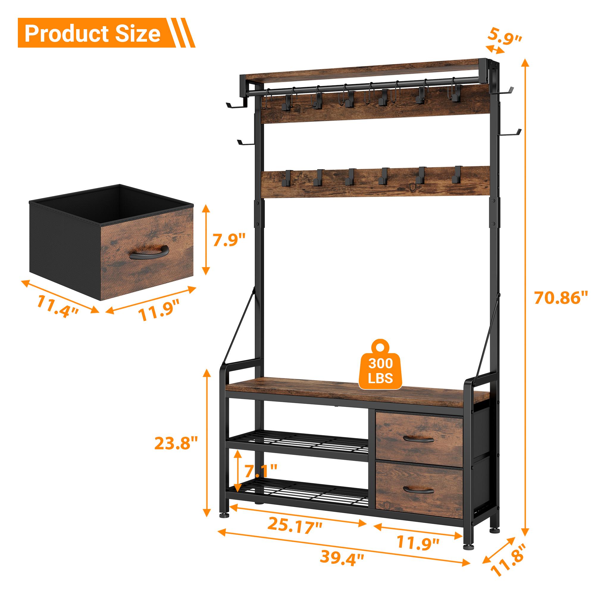Aowos Hall Tree with Bench and Shoe Storage, 31”/39” Freestanding Entryway Storage Cabinet, 5-in-1 Coat Rack and Shoe Bench with Wall Organizer, 17 Hooks, Drawers and Shelves, Space-Saving Hall Tree for Entryway, Hallway, Foyer Aowos Hall Tree with Bench and Shoe Storage, 31”/39” Freestanding Entryway Storage Cabinet, 5-in-1 Coat Rack and Shoe Bench with Wall Organizer, 17 Hooks, Drawers and Shelves, Space-Saving Hall Tree for Entryway, Hallway, Foyer