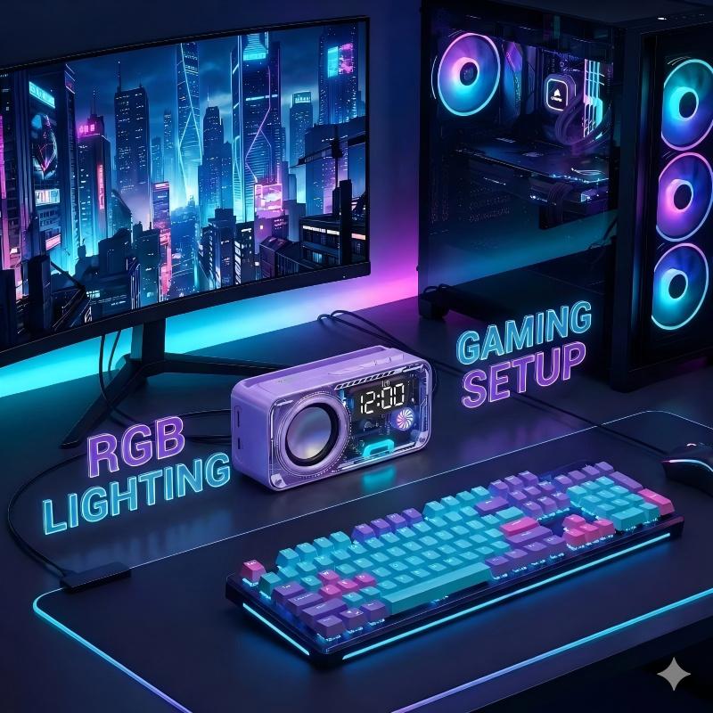 Transparent Mech Wireless Bluetooth-compatible Speaker with Phone Stand, RGB LED Night Light, Portable Stereo Sound System, Long Battery, Perfect Gift