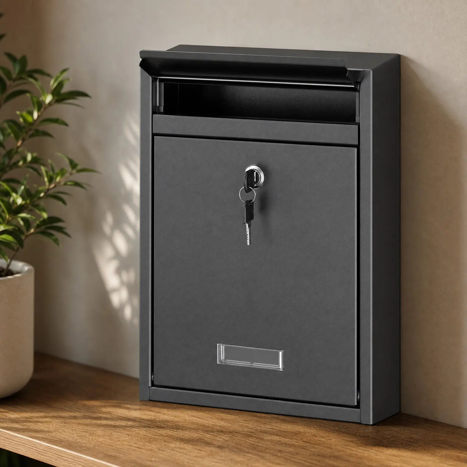 Wall Mount Mailbox for Outside, Large Locking Steel Mail Box with Key Lock, Security Safe Key Drop Box for Home Office School, BlackGift