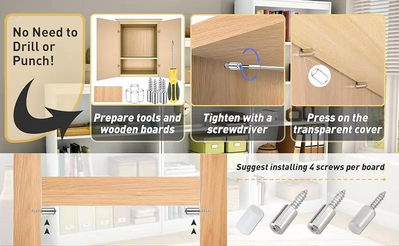 40Count Shelf Support Pegs,Self-Tapping Screws,Shelf Pins with Non-Slip Sleeve,Cabinet Shelf Pegs for Kitchen Utensils,Bookcases and Wardrobes,Fixed Support Self-Tapping Cross Screw,MirrorZone.