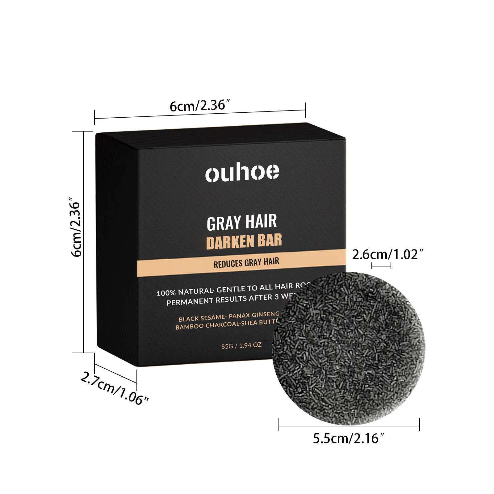 Gray Hair Reverse Shampoo Bar, OUHOE Black Hair Soap for Men & Women, Gradual Darkening Bar for Hair & Beard with Ginseng Charcoal Shea Butter Glycerin, Deep Clean Nourish Scalp, Travel-Friendly 55g,back to school