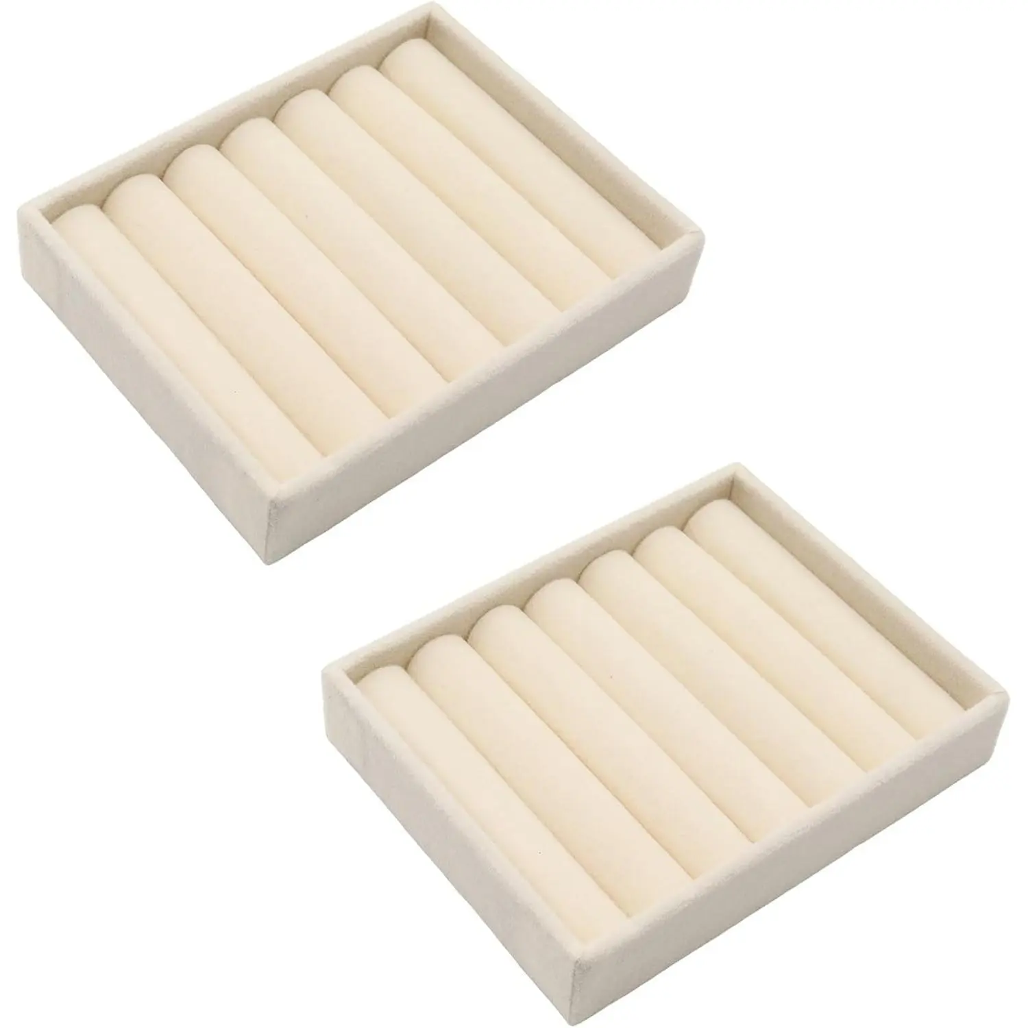 2pcs Velvet Ring Holders - Small Stackable Insert Trays for Jewelry Box Storage, Home Display & Organization (Beige A)
