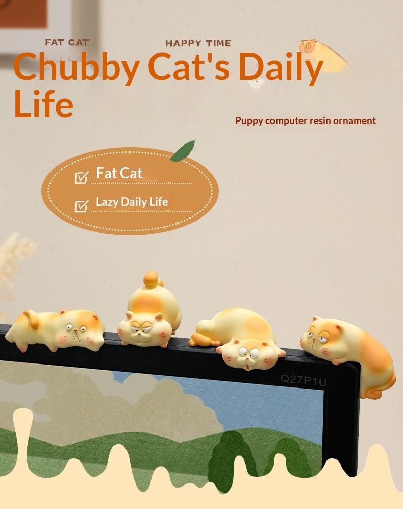 Funny Fat Cat Monitor Sitter Set - 6Pcs Cute Chubby Kitty Computer Topper, Desktop Ornament for Office Desk Decor, Stress Relief Gift for Cat Lovers & Coworkers