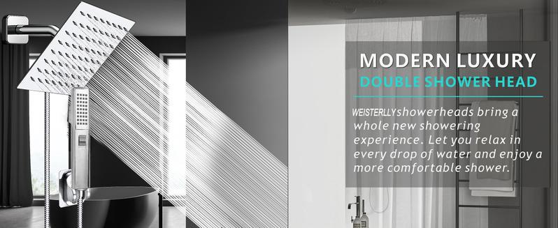 Bathroom Accessories High Pressure Shower Head Set for Fall Gift,1 Set 6/8"  Square Rain & 2-in-1 Hand Shower,Equipped with 75"Hose, 3 Way Diverter Valve,Adhesive Shower Head Holder,Wrench-free installation